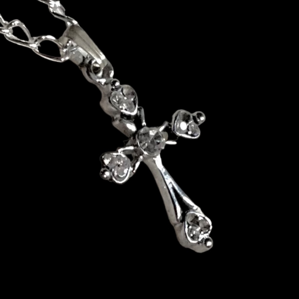 Valentine’s/Mothers Day-Silver & Crystal Cross Necklace